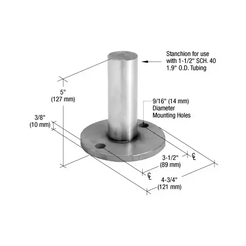 P6 and P7 316 Stainless Steel Series Post Surface Mount Stanchion Mill