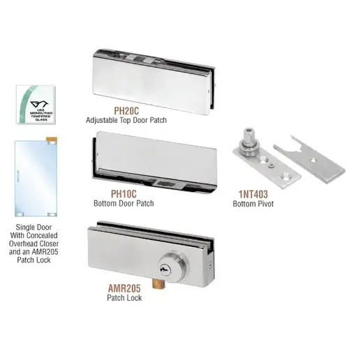 Brushed Stainless North American Patch Door Kit for Use with Overhead Door Closer - With Lock Brushed Stainless North American Patch Door Kit for Use with Overhead Door Closer - With Lock