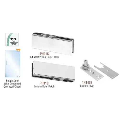 Satin Anodized European Patch Door Kit for Use with Overhead Door Closer - Without Lock Satin Anodized European Patch Door Kit for Use with Overhead Door Closer - Without Lock