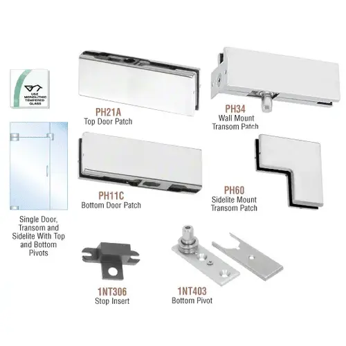 Satin Anodized European Patch Door Kit for Use with Fixed Transom and One Sidelite - Without Lock Satin Anodized European Patch Door Kit for Use with Fixed Transom and One Sidelite - Without Lock