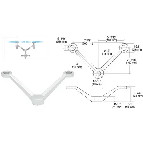 Polished Stainless Regular Duty Spider Fitting 'V' Double Arm Column Mount Polished Stainless Regular Duty Spider Fitting 'V' Double Arm Column Mount