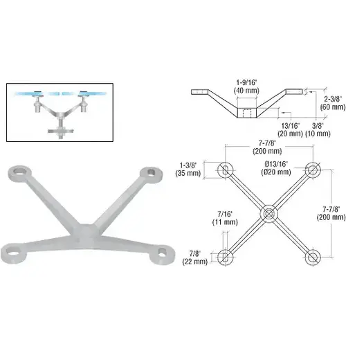 Brushed Stainless Regular Duty Spider Fitting 4-Way Arm Column Mount