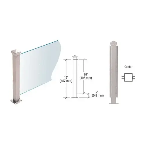 Brushed Stainless 18" High 1-1/2" Square PP42 Plaza Series Counter/Partition Center Post With Air Space