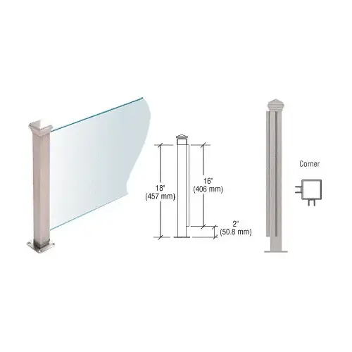 Brushed Stainless 18" High 1-1/2" Square PP42 Plaza Series Counter/Partition Corner Post With Air Space Brushed Stainless 18" High 1-1/2" Square PP42 Plaza Series Counter/Partition Corner Post With Air Space