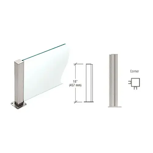 Brushed Stainless 18" High 1-1/2" Square PP43 Plaza Series Counter/Partition Corner Post