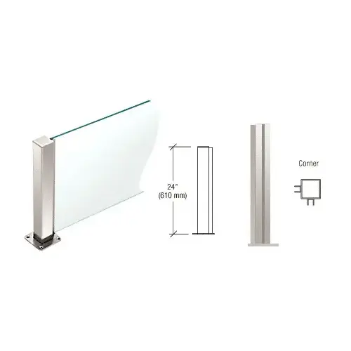 Polished Stainless 24" High 1-1/2" Square PP43 Plaza Series Counter/Partition Corner Post