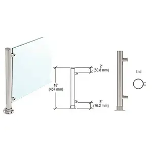 CRL PP45EBS Brushed Stainless 18" High 1-1/2" Round PP45 Contemporary Series Straight Front Counter/Partition End Post