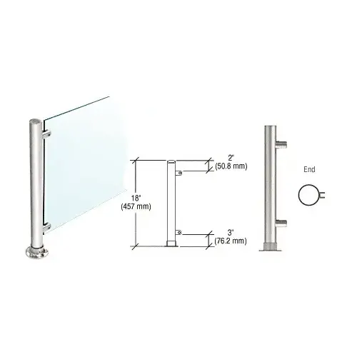 Polished Stainless 18" High 1-1/2" Round PP45 Contemporary Series Straight Front Counter/Partition End Post