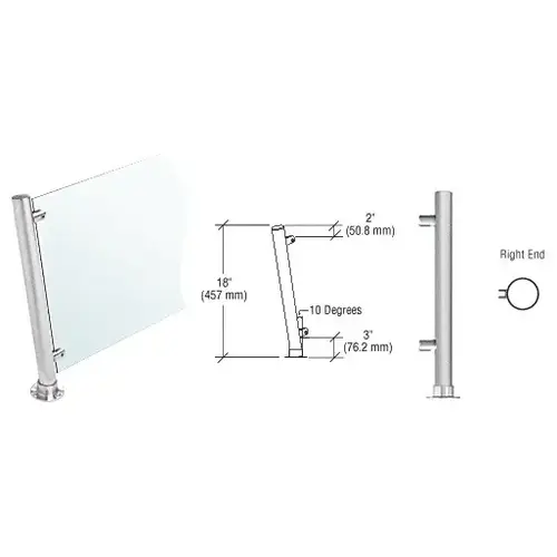 Brushed Stainless 18" High 1-1/2" Round PP46 Contemporary Series Slant Front Counter/Partition Right End Post Brushed Stainless 18" High 1-1/2" Round PP46 Contemporary Series Slant Front Counter/Partition Right End Post