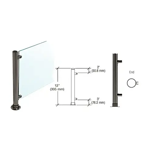 Black Powder Paint 12" High 1" Round PP55 Slimline Series Straight Front Counter/Partition End Post Black Powder Paint 12" High 1" Round PP55 Slimline Series Straight Front Counter/Partition End Post