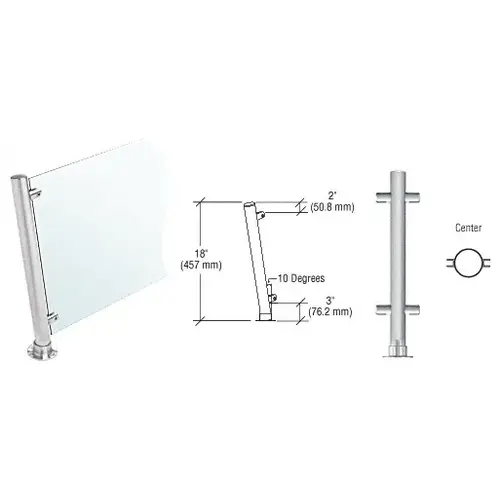 Brushed Stainless 18" High 1" Round PP65 Slimline Series Slant Front Counter/Partition Center Post