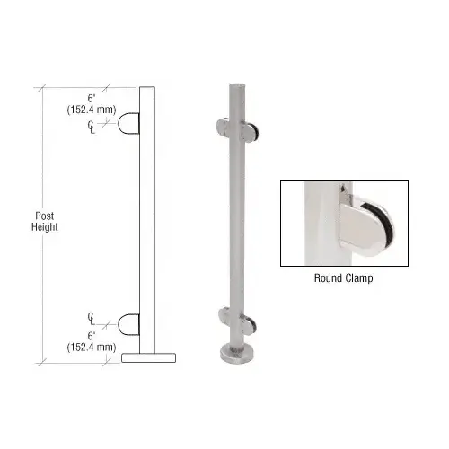 Brushed Stainless 42" Steel Round Glass Clamp 180 Degree Center Post Railing Kit