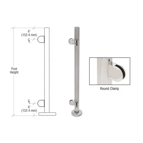 Brushed Stainless 42" Steel Round Glass Clamp 90 Degree Corner Post Railing Kit
