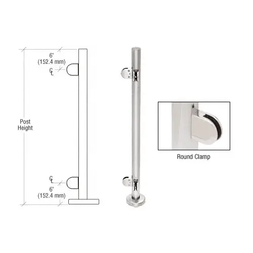 Polished Stainless 42" Steel Round Glass Clamp 90 Degree Corner Post Railing Kit