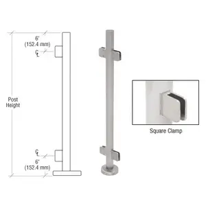 CRL PS36CBS Brushed Stainless 36" Steel Square Glass Clamp 180 Degree Center Post Railing Kit