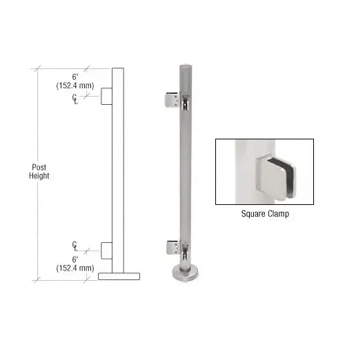 Brushed Stainless 36" Steel Square Glass Clamp 90 Degree Corner Post Railing Kit