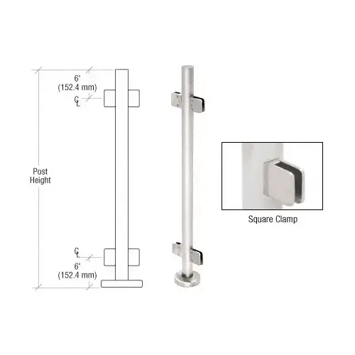 Polished Stainless 42" Steel Square Glass Clamp 180 Degree Center Post Railing Kit Polished Stainless 42" Steel Square Glass Clamp 180 Degree Center Post Railing Kit