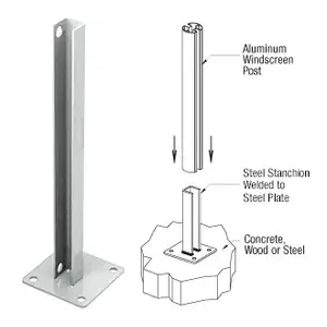 CRL PSB1BS Metallic Silver AWS Steel Stanchion for 180 Degree Round or Rectangular Center or End Posts