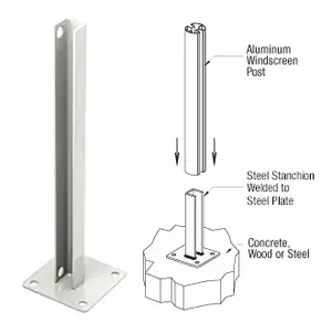 CRL PSB1BW Sky White AWS Steel Stanchion for 180 Degree Round or Rectangular Center or End Posts