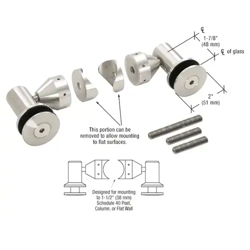 Polished Stainless Double Arm Fixed Fitting Set for 1/2" Glass Polished Stainless Double Arm Fixed Fitting Set for 1/2" Glass