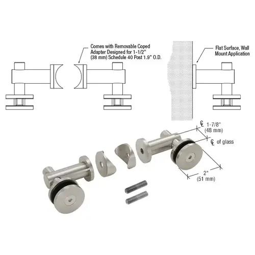 316 Brushed Stainless Double Arm Fixed Fitting Set for 1/2" Glass