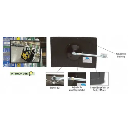 12" x 18" Rectangular Heavy-Duty Clear Glass Convex Mirror