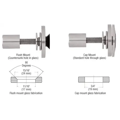 316 Brushed Stainless Steel Rigid Combination Fastener for 3/8" to 1/2" Tempered Glass