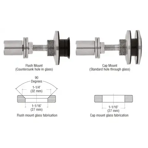 316 Brushed Stainless Steel Swivel Combination Fastener for 3/8" to 1/2" Tempered Glass