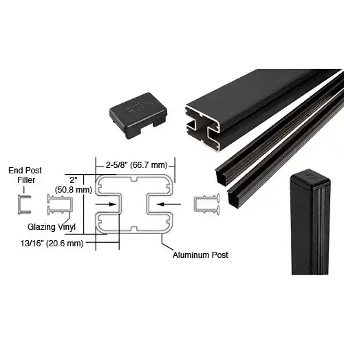 Black AWS 2" x 2-5/8" Rectangular 180 Degree 36" Center Post Kit