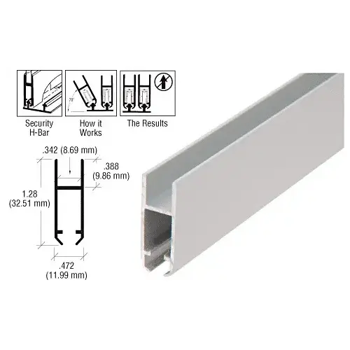 Satin Anodized Security H-Bar for Anti-Lift Showcase Track Assembly - 144"