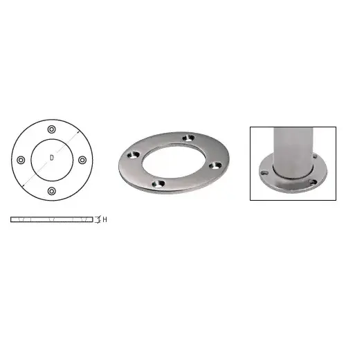 Brushed Stainless Round Base Plate for 1-1/2" Round Tubing Brushed Stainless Round Base Plate for 1-1/2" Round Tubing