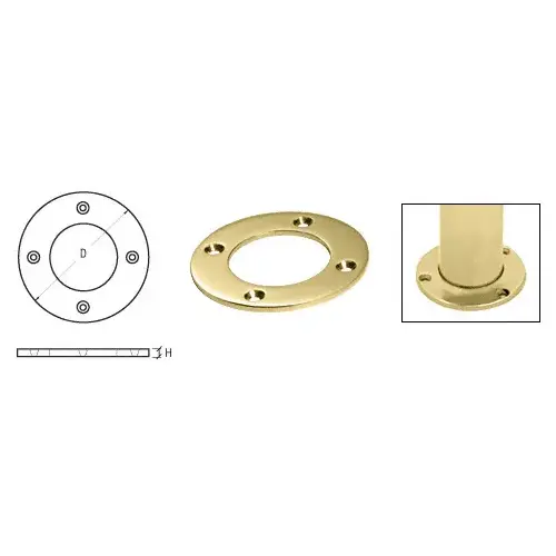 Polished Brass Round Base Plate for 1-1/2" Round Tubing Polished Brass Round Base Plate for 1-1/2" Round Tubing