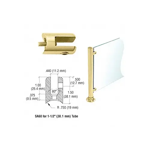Polished Brass Fixed Glass Fitting for 1-1/2" Tubing Polished Brass Fixed Glass Fitting for 1-1/2" Tubing