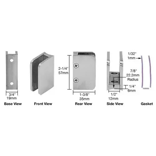 Brushed Stainless Top Radius Base 3/8" Glass Clip