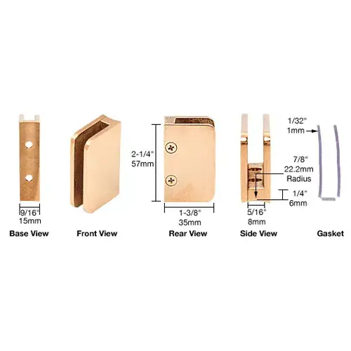 Polished Brass 1/4" Top Radius Base Glass Clip Polished Brass 1/4" Top Radius Base Glass Clip