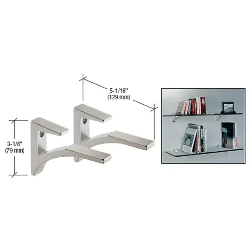 Chrome - Aluminum Shelf Bracket for 5/8" to 3/4" Glass - pack of 2