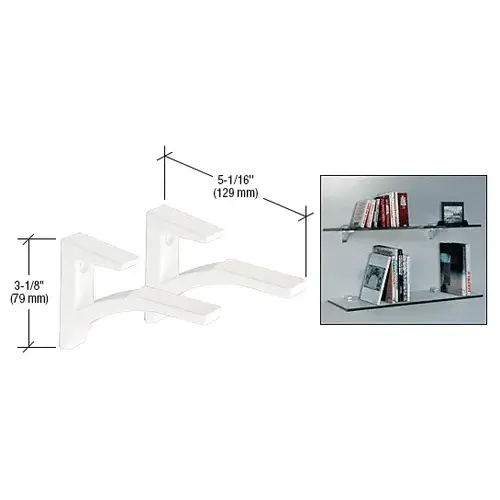 White - Aluminum Shelf Bracket for 5/8" to 3/4" Glass - pack of 2 White - Aluminum Shelf Bracket for 5/8" to 3/4" Glass - pack of 2