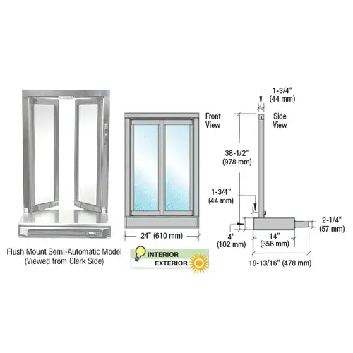 Satin Anodized Self-Closing Flush Mount Bi-Fold Service Window