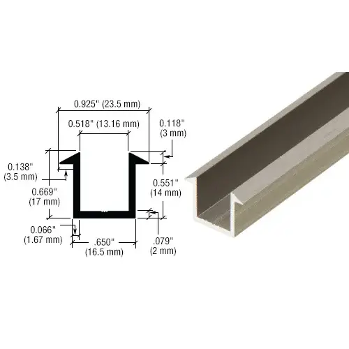 98" Brushed Nickel U-Channel for 1/2" Glass Recess - 95" Stock Length 98" Brushed Nickel U-Channel for 1/2" Glass Recess - 95" Stock Length
