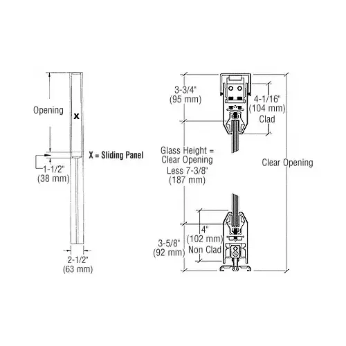 Satin Anodized X-/-X Format Sliding Door Entrance System - 4" Top and Bottom Tapered Rail Satin Anodized X-/-X Format Sliding Door Entrance System - 4" Top and Bottom Tapered Rail