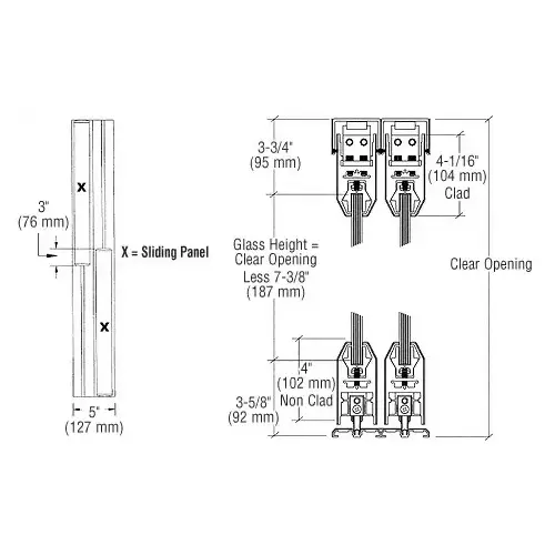 Polished Stainless XX Format Sliding Door Entrance System - 4" Top and Bottom Tapered Rail Polished Stainless XX Format Sliding Door Entrance System - 4" Top and Bottom Tapered Rail