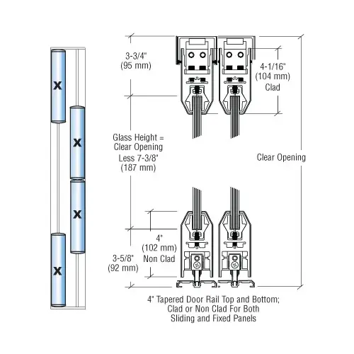 Satin Anodized XXXX Format Sliding Door Entrance System - 4" Top and Bottom Tapered Rail