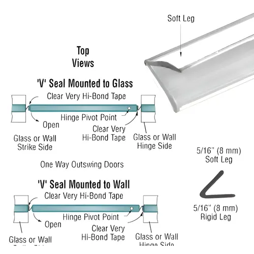 Translucent Vinyl Edge 'V' Seal for 1/4" Maximum Gap With Pre-Applied Tape - 95" Stock Length Clear