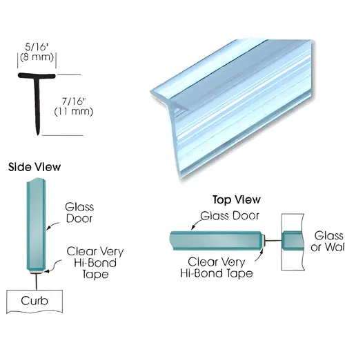 Translucent Vinyl Edge 'T' Wipe for 7/16" Maximum Gap with Pre-Applied Tape - 95" Stock Length Clear