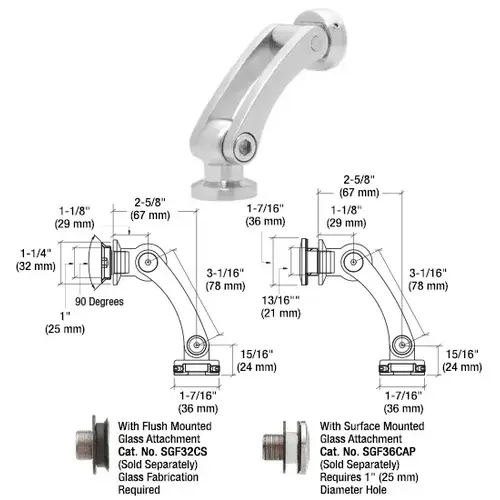 316 Brushed Stainless Dual Pivot Glass-to-Wall/Floor Swivel Fitting