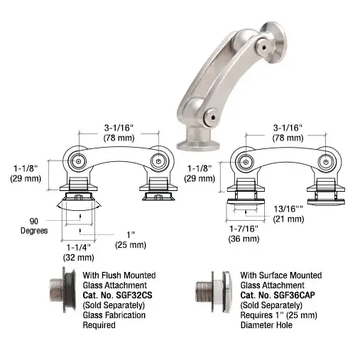 316 Brushed Stainless Dual Pivot Glass-to-Glass Swivel Fitting