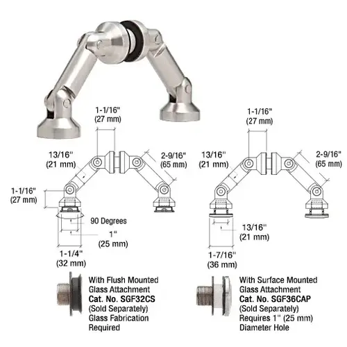 316 Brushed Stainless Glass Fin-to-Glass Swivel Fitting