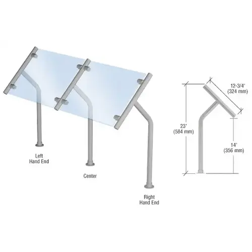 Brushed Stainless Style 50 Slimline Series Fixed Glass On Slant Only Sneeze Guard - Center