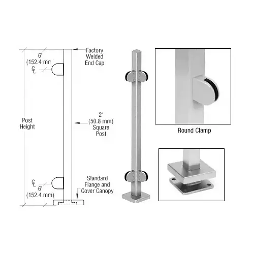 Brushed Stainless 42" Steel Round Glass Clamp 90 degree Corner Post Railing Kit