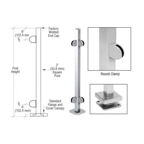 Polished Stainless 42" Steel Round Glass Clamp 90 degree Corner Post Railing Kit